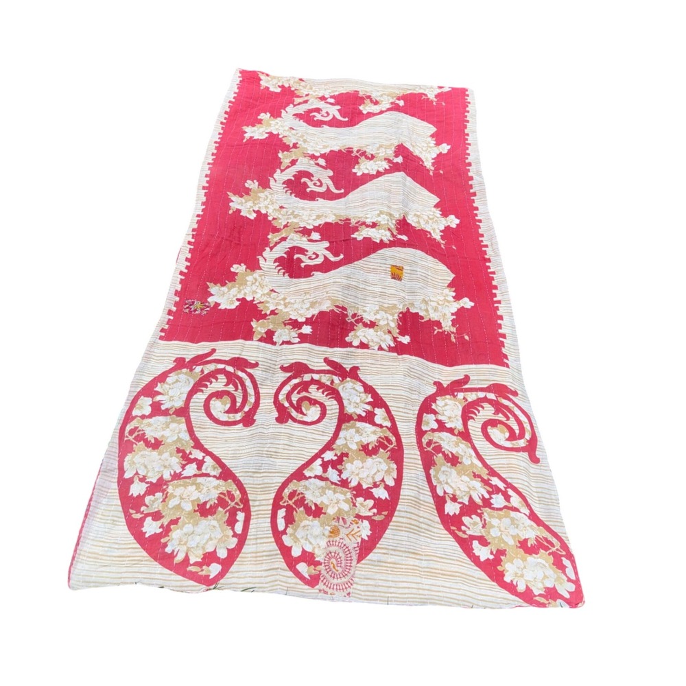 Unbranded Kantha Quilt Throw Blanket Red Paisley Floral Reversible 38.5x85 Good